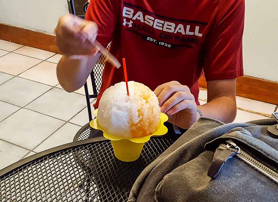 Trying shaved ice in Hilo Town, Big Island
