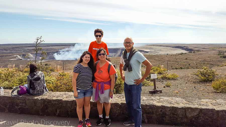 Posing at the caldera at Volcanoes National Park