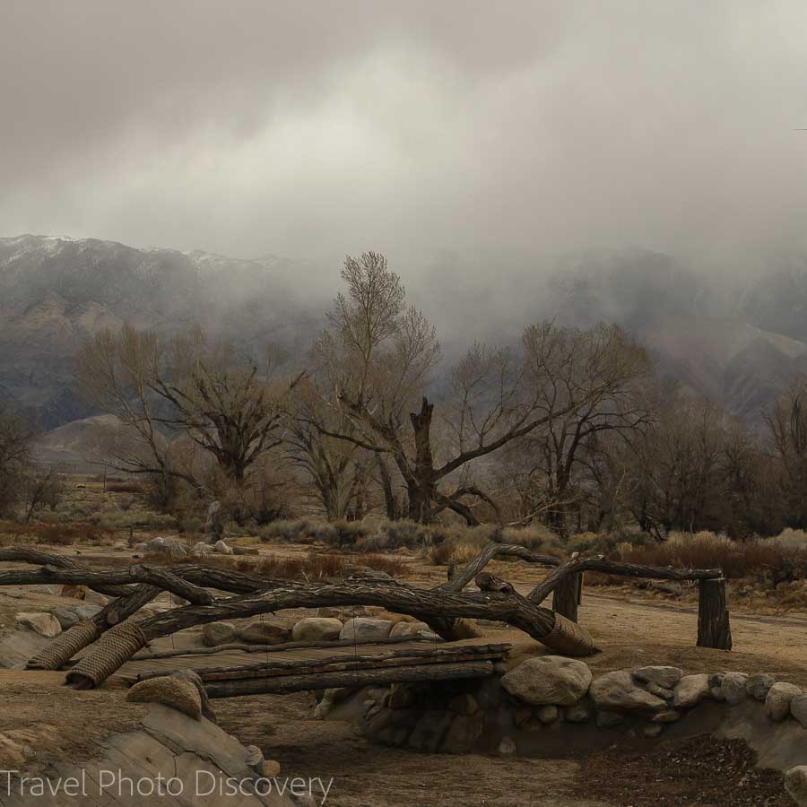 Zen garden and bridge Manzanar Internment camp