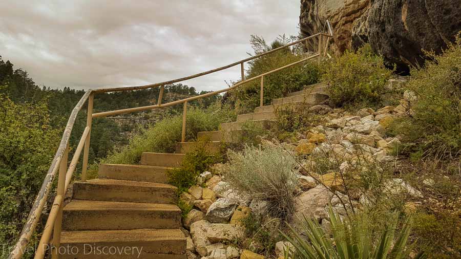 Stair climb down to the cliff dwellings at Walnut Canyon National Monument 