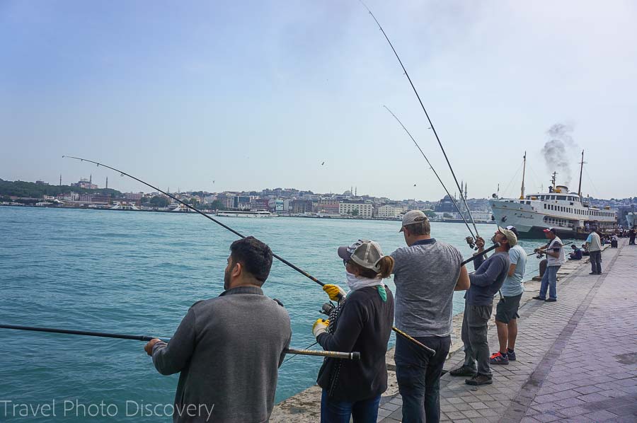 Fishing in Kadikoy area of Istanbul along the waterfront