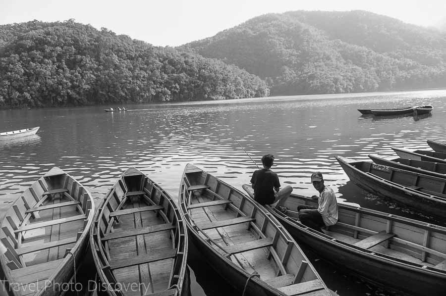 Fewa lake and boatmen for hire around the lake at Pokhara