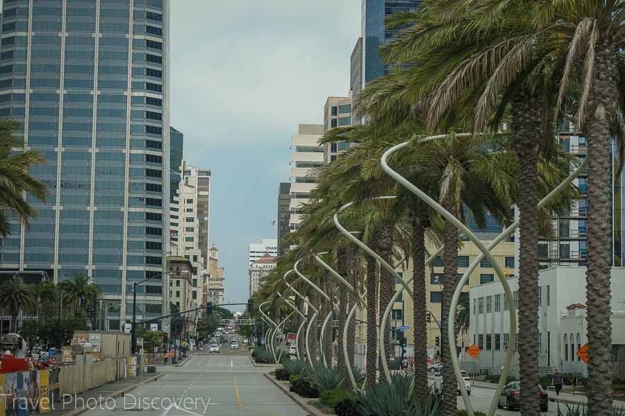 Hop On and Hop Off trolleys in downtown San Diego 