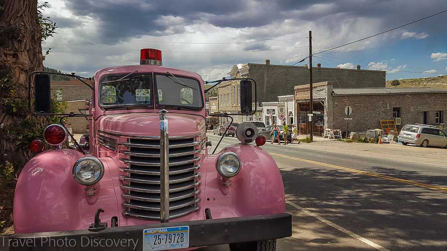 A pink fire truck exploring Virginia City