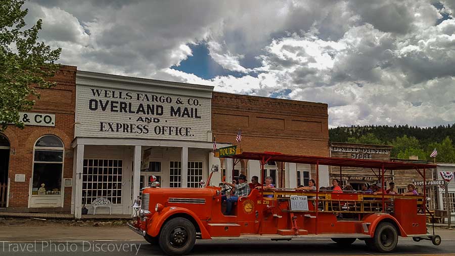 A firetruck converted to tour bus in Virginia City Montana