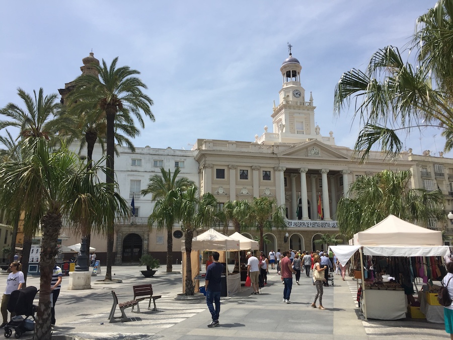 The town hall and popup markets at Cadiz Spain