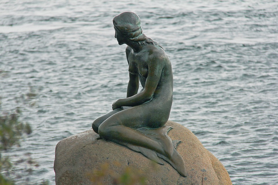 Copenhagen little mermaid in the harbor area