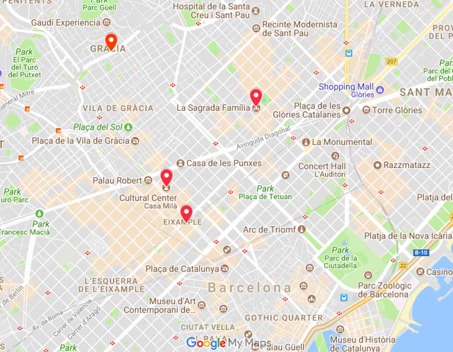 barcelona Gaudi map