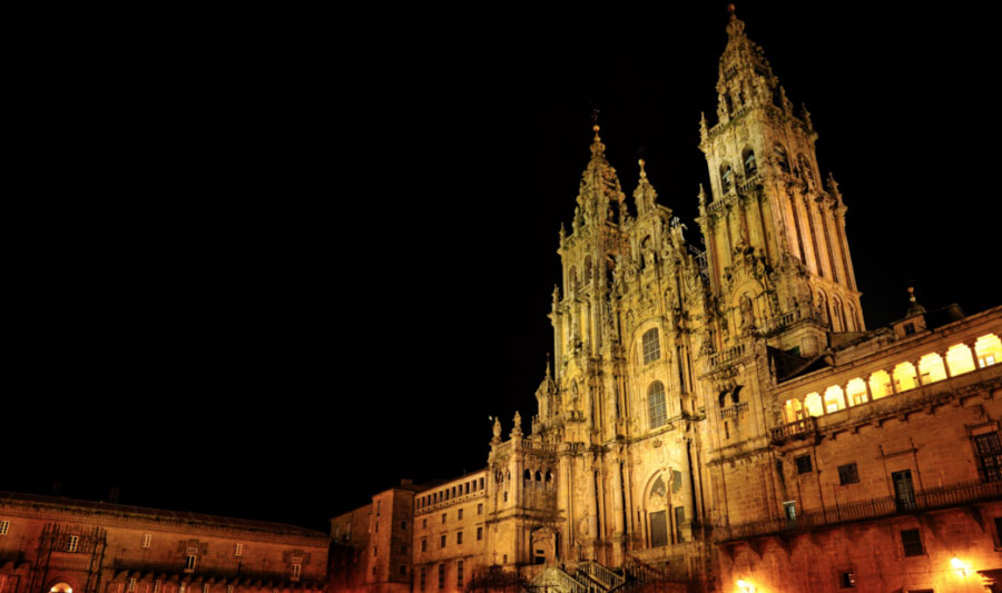 Cathedral of Santiago de Compostela in Galicia at night 