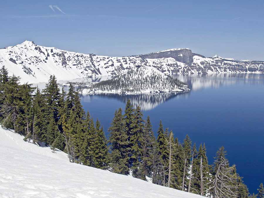 crater lake in winter time