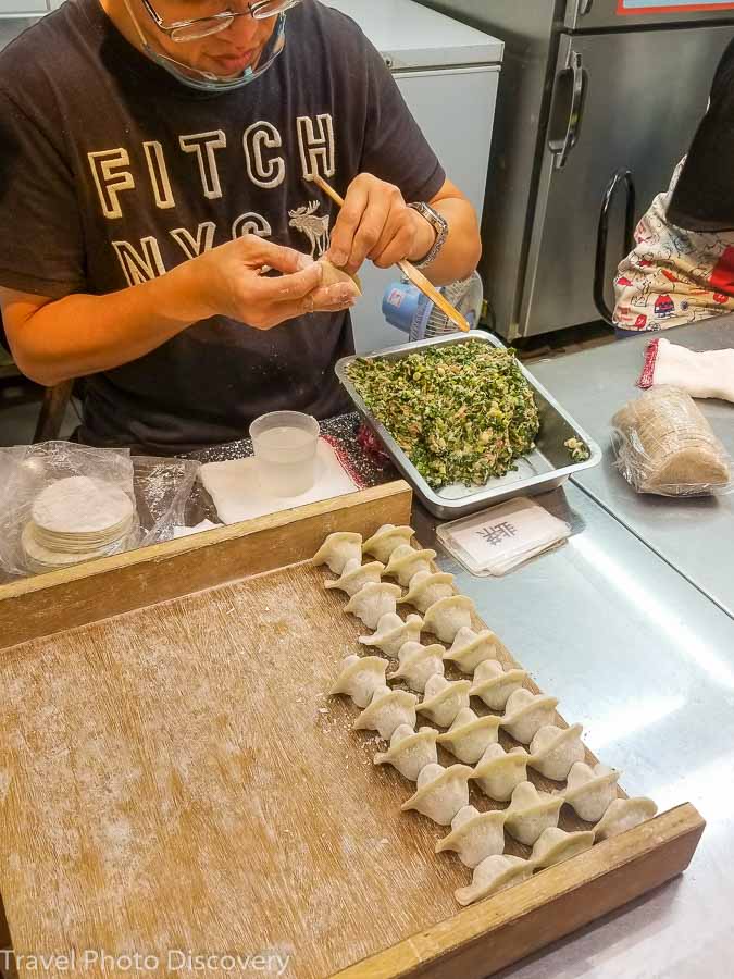 Trying yummy dumplings in the Bangka district in Taipei