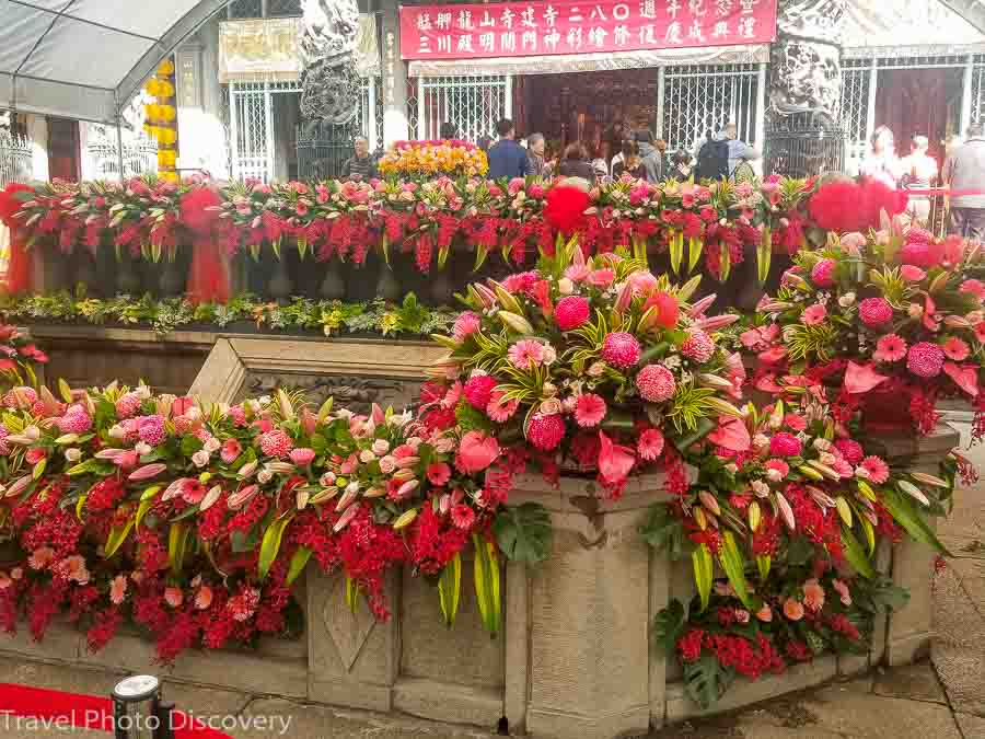 Floral displays at Longshan temple, Bangka district in Taipei