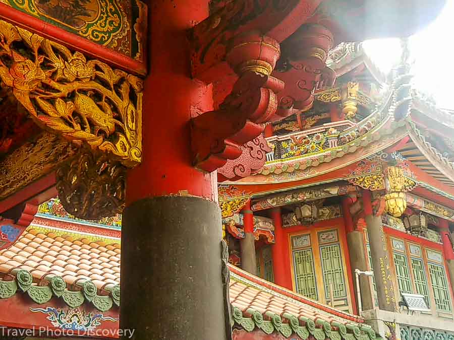 ornate carving details at Longshan temple, Bangka district in Taipei