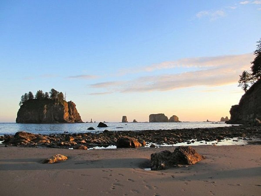 Sunset over the sea stacks at Second Beach, La Push, Washington