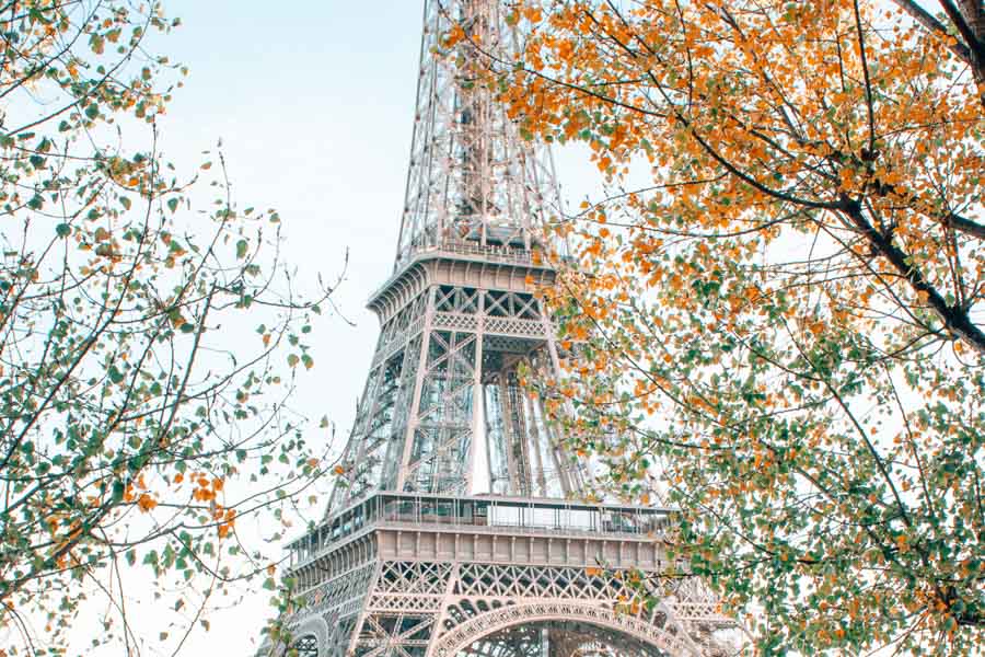 fall colors Eiffel Tower from Port Debilly in fall