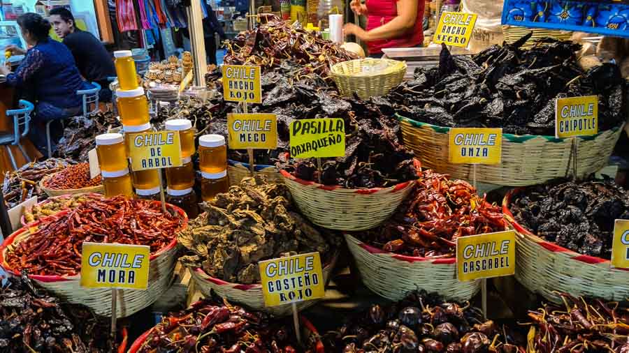 pepper displays at Benito Juarez markett