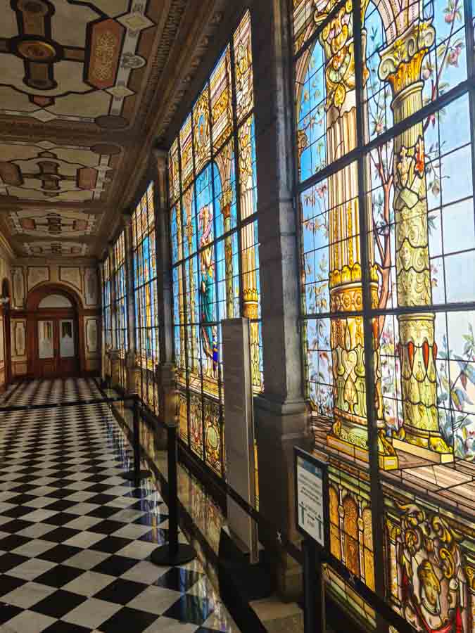 Stained glass courtyard of the castle