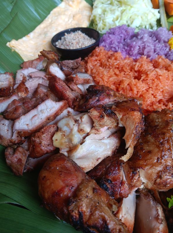 Fried chicken and meat Ga nuong - Vietnamese grilled chicken